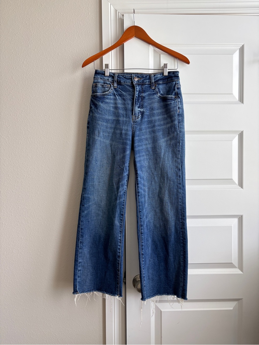 Oliver Logan Aberdeen High Rise Wide Leg Crop blue Jeans Raw Hem 27